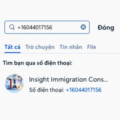 Mở ứng dụng Zalo trên điện thoại hoặc máy tính và tìm số Hotline của Insight +16044017156